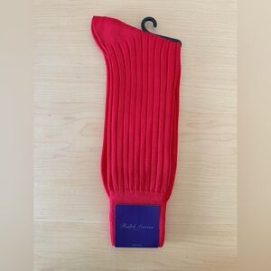 Ralph Lauren Purple Label Red Rib-Knit Cotton Trouser Socks Made in Italy Large